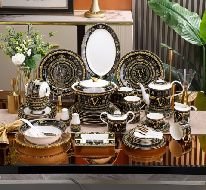 Black Versace dinner set for six people - Versace Dinner set | Aleppo Gift UAE